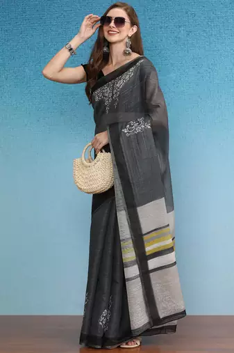 Cotton Zari Tissue Printed Saree With Blouse Piece