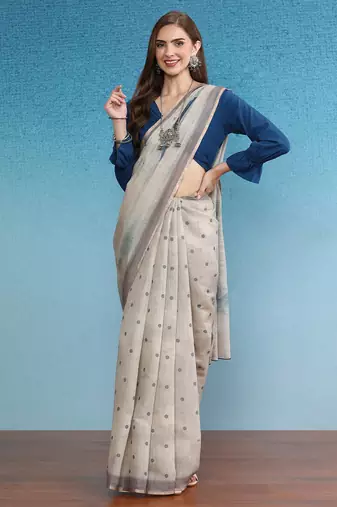 Cotton Zari Tissue Printed Saree With Blouse Piece