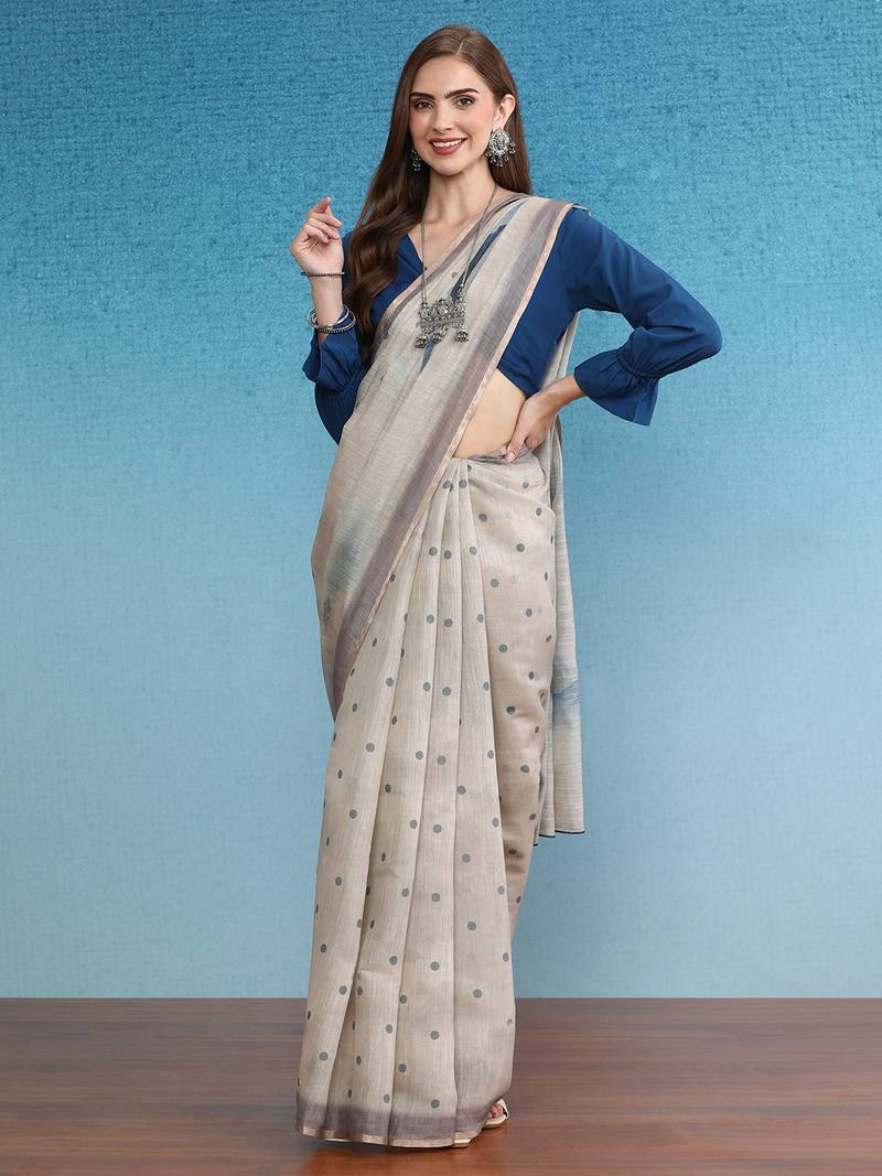 Cotton Zari Tissue Printed Saree With Blouse Piece