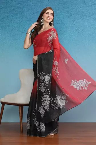 Cotton Zari Tissue Printed Saree With Blouse Piece