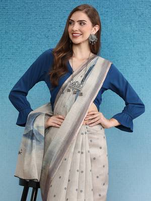 Cotton Zari Tissue Printed Saree With Blouse Piece 3