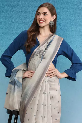 Cotton Zari Tissue Printed Saree With Blouse Piece