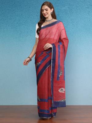 Cotton Zari Tissue Printed Saree With Blouse Piece 1