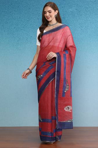Cotton Zari Tissue Printed Saree With Blouse Piece