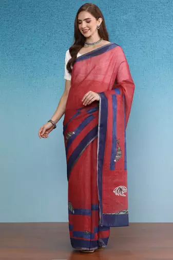 Cotton Zari Tissue Printed Saree With Blouse Piece