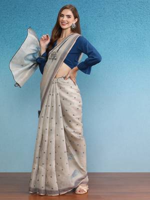 Cotton Zari Tissue Printed Saree With Blouse Piece 4