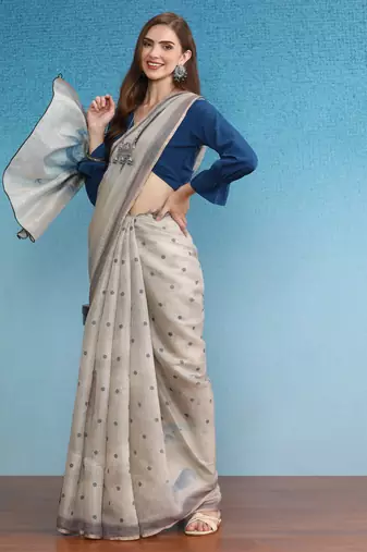 Cotton Zari Tissue Printed Saree With Blouse Piece