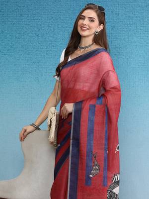 Cotton Zari Tissue Printed Saree With Blouse Piece 3