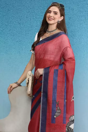 Cotton Zari Tissue Printed Saree With Blouse Piece