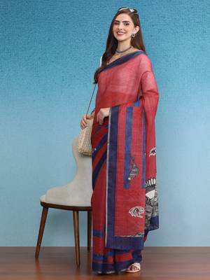 Cotton Zari Tissue Printed Saree With Blouse Piece 4