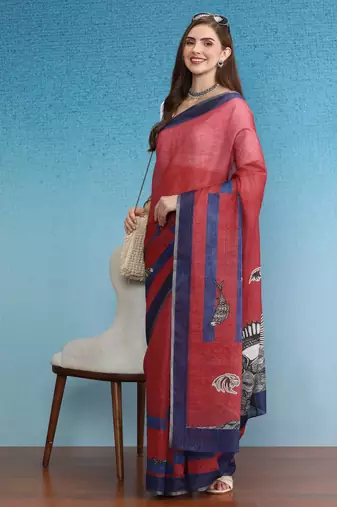 Cotton Zari Tissue Printed Saree With Blouse Piece