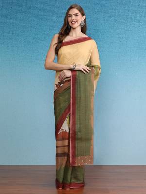 Cotton Zari Tissue Printed Saree With Blouse Piece 1