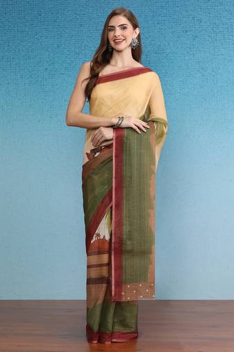Cotton Zari Tissue Printed Saree With Blouse Piece
