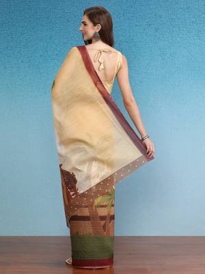 Cotton Zari Tissue Printed Saree With Blouse Piece 2