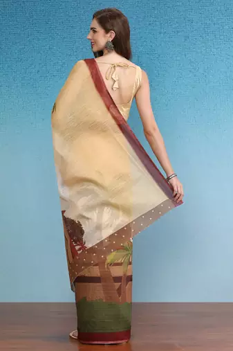 Cotton Zari Tissue Printed Saree With Blouse Piece