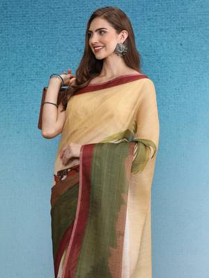 Cotton Zari Tissue Printed Saree With Blouse Piece 3