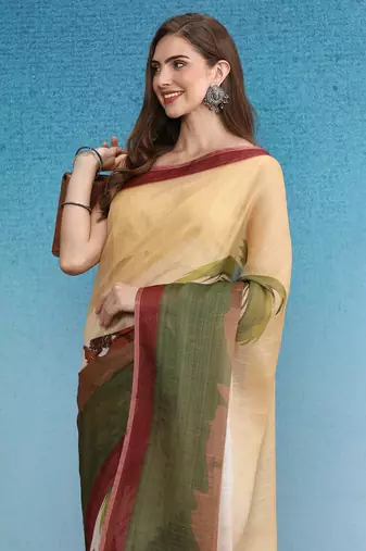 Cotton Zari Tissue Printed Saree With Blouse Piece