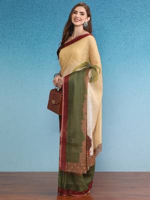 Cotton Zari Tissue Printed Saree With Blouse Piece 4