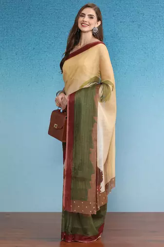 Cotton Zari Tissue Printed Saree With Blouse Piece
