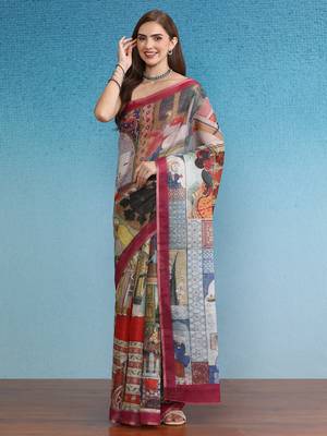 Cotton Zari Tissue Printed Saree With Blouse Piece 1