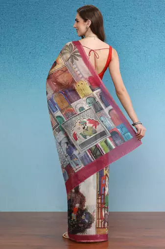 Cotton Zari Tissue Printed Saree With Blouse Piece