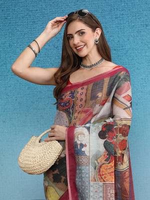 Cotton Zari Tissue Printed Saree With Blouse Piece 3