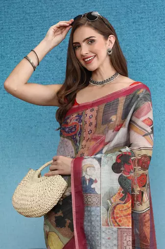 Cotton Zari Tissue Printed Saree With Blouse Piece