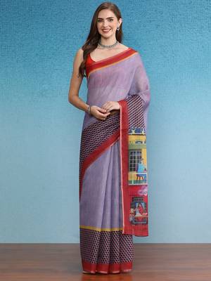 Cotton Zari Tissue Printed Saree With Blouse Piece 1