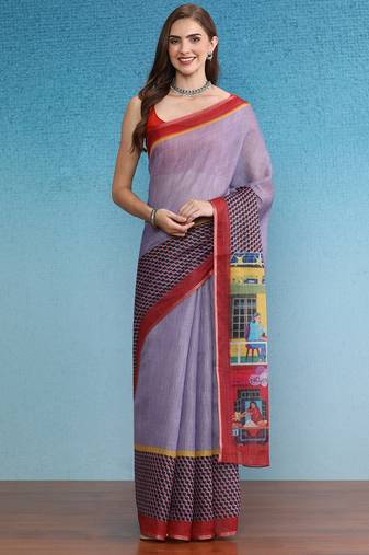 Cotton Zari Tissue Printed Saree With Blouse Piece