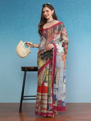 Cotton Zari Tissue Printed Saree With Blouse Piece 4