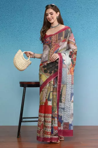 Cotton Zari Tissue Printed Saree With Blouse Piece