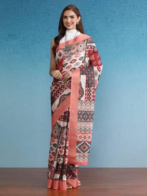 Soft Silk Zari Border Digital Printed Saree With Blouse Piece 1