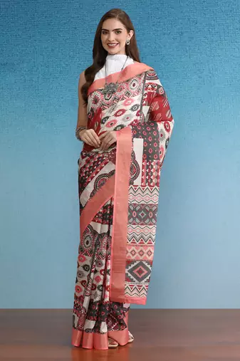 Soft Silk Zari Border Digital Printed Saree With Blouse Piece