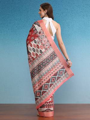 Soft Silk Zari Border Digital Printed Saree With Blouse Piece 2