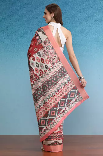 Soft Silk Zari Border Digital Printed Saree With Blouse Piece