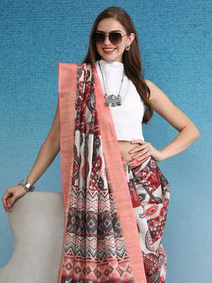 Soft Silk Zari Border Digital Printed Saree With Blouse Piece 3