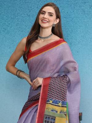 Cotton Zari Tissue Printed Saree With Blouse Piece 3