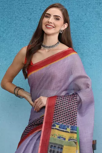 Cotton Zari Tissue Printed Saree With Blouse Piece