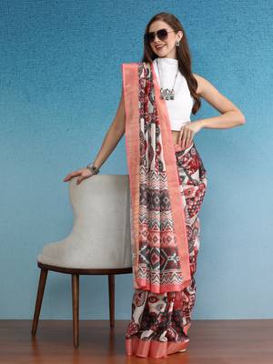 Soft Silk Zari Border Digital Printed Saree With Blouse Piece 4