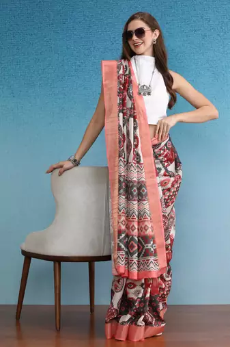 Soft Silk Zari Border Digital Printed Saree With Blouse Piece