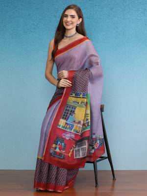 Cotton Zari Tissue Printed Saree With Blouse Piece 4