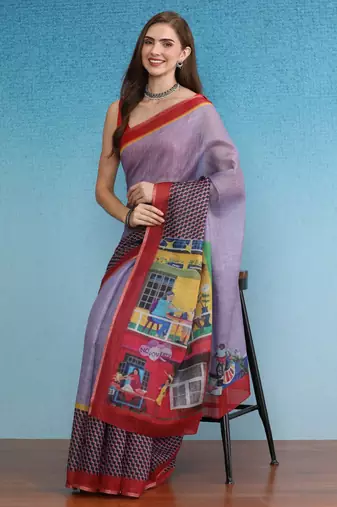 Cotton Zari Tissue Printed Saree With Blouse Piece