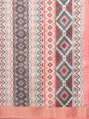 Soft Silk Zari Border Digital Printed Saree With Blouse Piece 5
