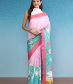 Oversized Animal Printed Zari Border Silk Blend Saree With Blouse Piece