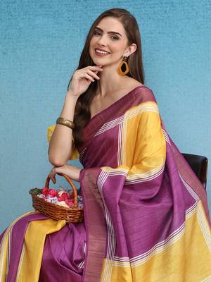 Color Blocked Zari Border Printed Silk Blend Saree With Blouse Piece 3
