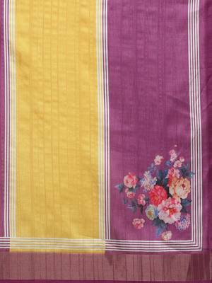 Color Blocked Zari Border Printed Silk Blend Saree With Blouse Piece 5