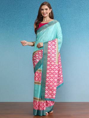 Chevron Striped Digital Printed Colorblocked Saree With Blouse Piece 1