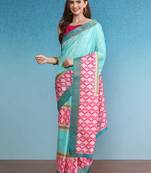 Chevron Striped Digital Printed Colorblocked Saree With Blouse Piece