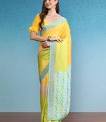 Color Blocked Zari Border Printed Silk Blend Saree With Blouse Piece