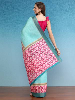 Chevron Striped Digital Printed Colorblocked Saree With Blouse Piece 2
